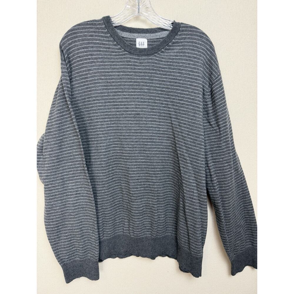 GAP Men's Sz XXL Gray Striped Cotton Long Sleeve Sweater Crew Neck Long Sleeves